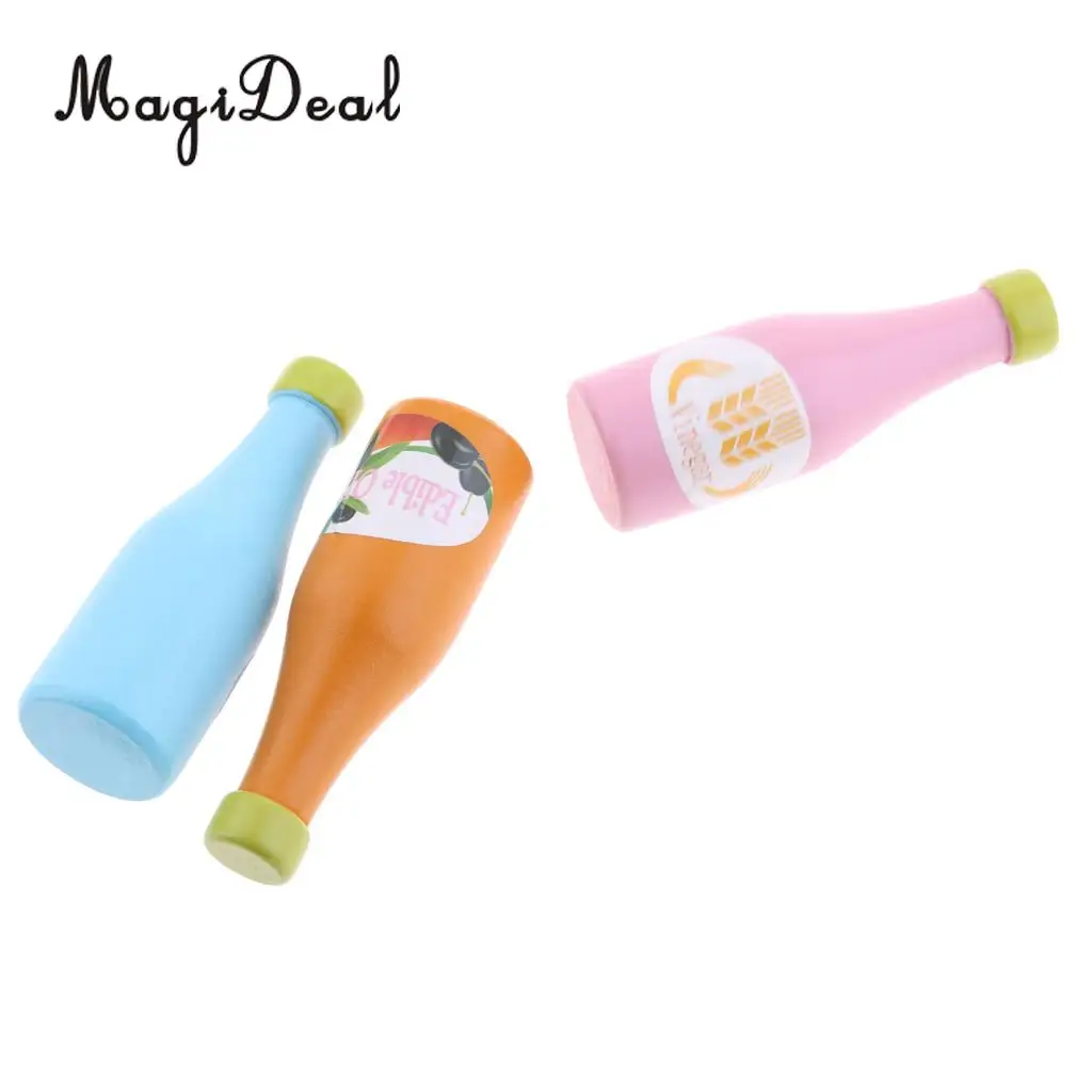 MagiDeal Colorful 3Pcs/Pack Wooden Seasoning Bottles for Children Thinking Ability Pretend Play Food Role Play Game Kitchen Toy 