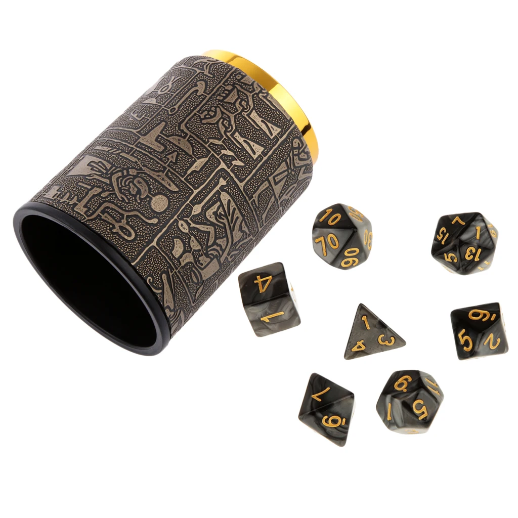 Juego de 7 dados poliédricos con taza de dados para mazmorras y dragones, DND, RPG, MTG (D20, D12, D10, D8, D6, D4), juguetes para fiestas