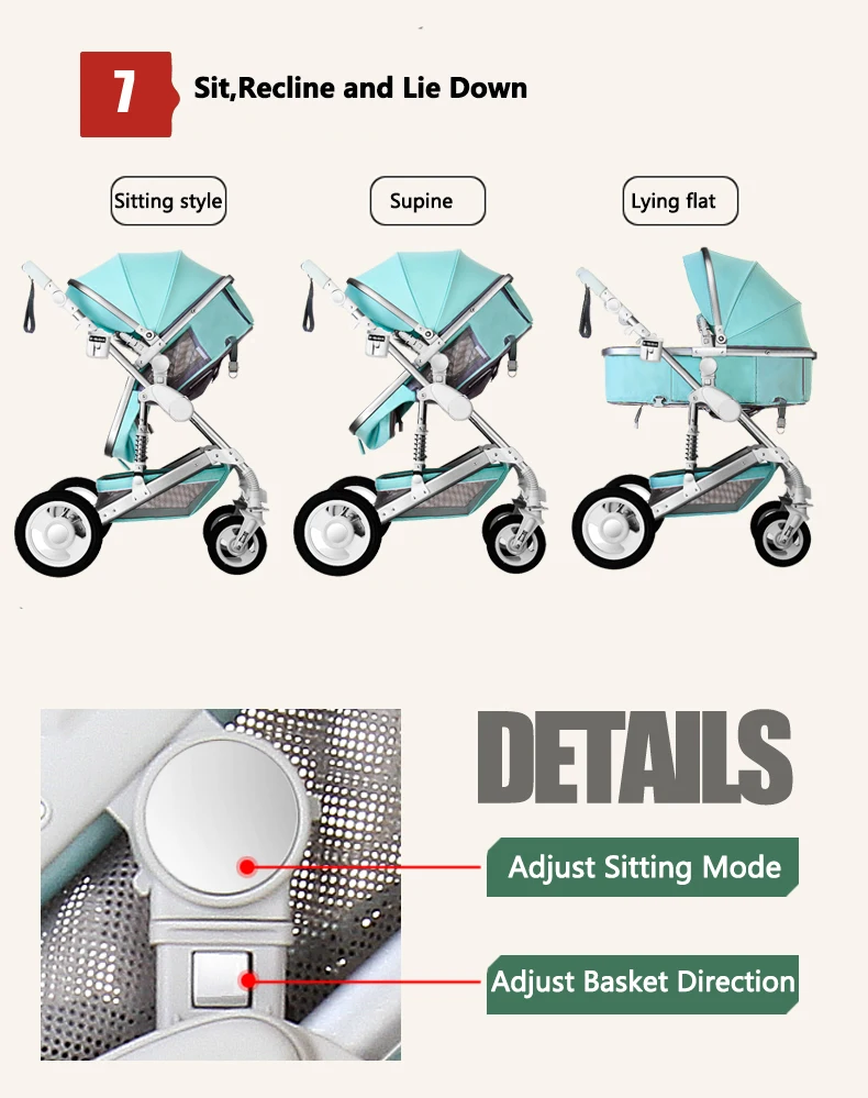 High Landscape Luxury Infant 3 in 1 stroller Baby Stroller Carriage Basket Four Wheels Stroller Baby Safe Seat