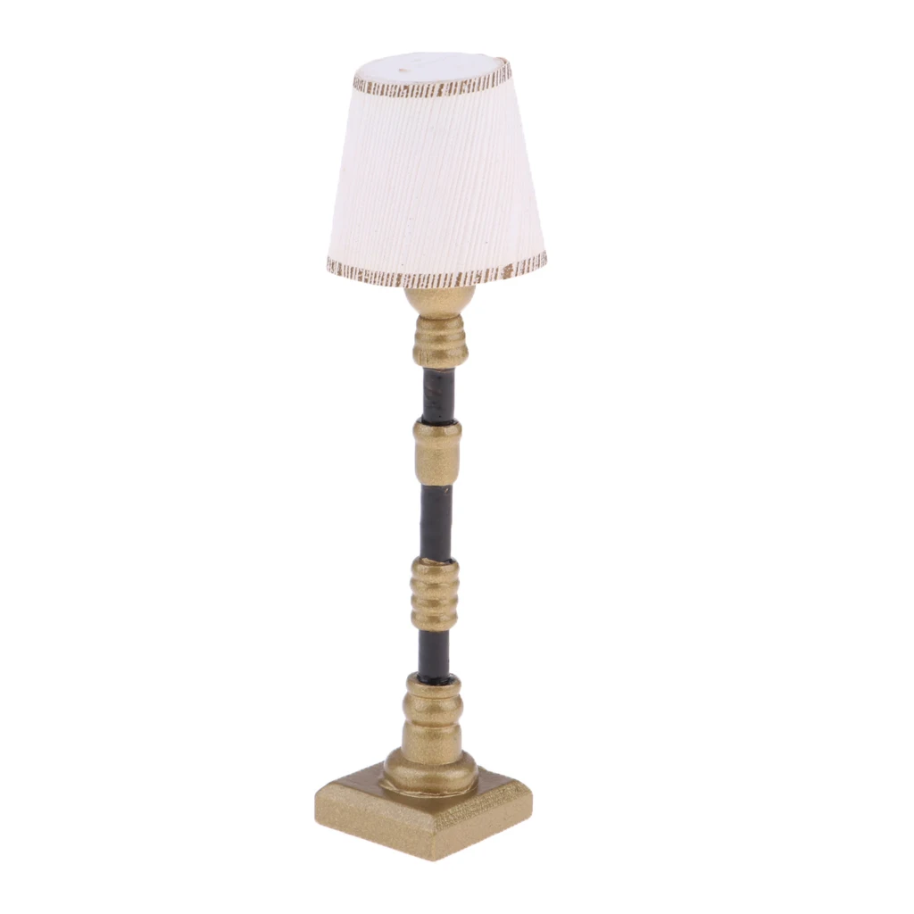 1/12 Dollhouse Miniature Furniture White Lampshade Floor Lamp Light Model Toys