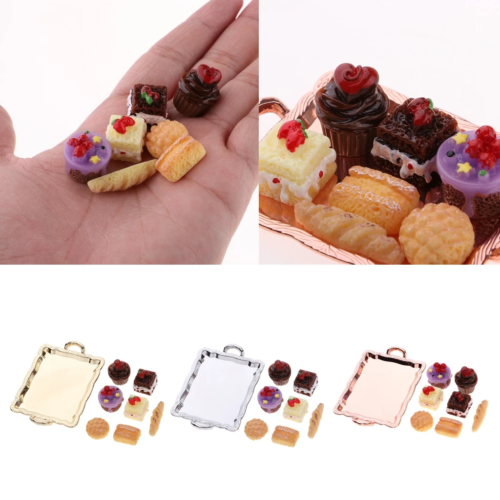 1:12 Dollhouse Miniature Food Cake Plate Breads Set for Kitchen Table Decoration Accessory perfect for pretend play toys