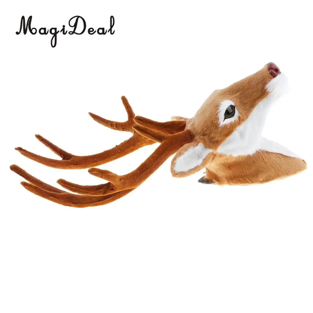 Realistic Stuffed Deer Head Model Toy Faux Fur Animal Wall Hanging Decoration Home Christmas Party Ornament Gift