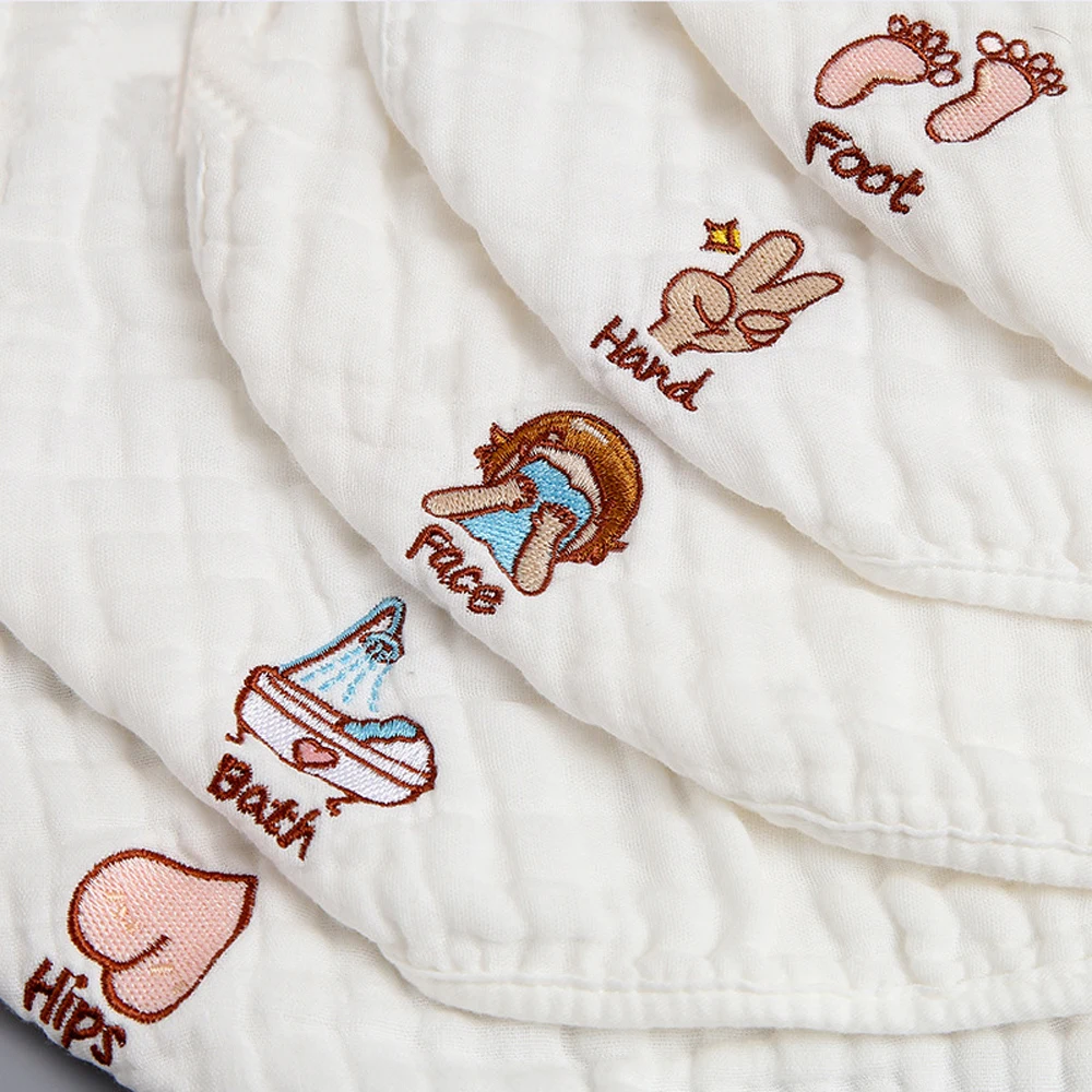 Toalla de saliva gasa algodón bordada – Diseño burbuja para bebé - imagen 5