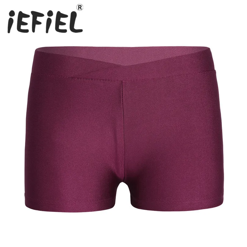 IEFiEL-pantalones cortos con cintura frontal en V para niños y niñas, Shorts para Yoga, deportes, entrenamiento, gimnasio, baile gimnástico