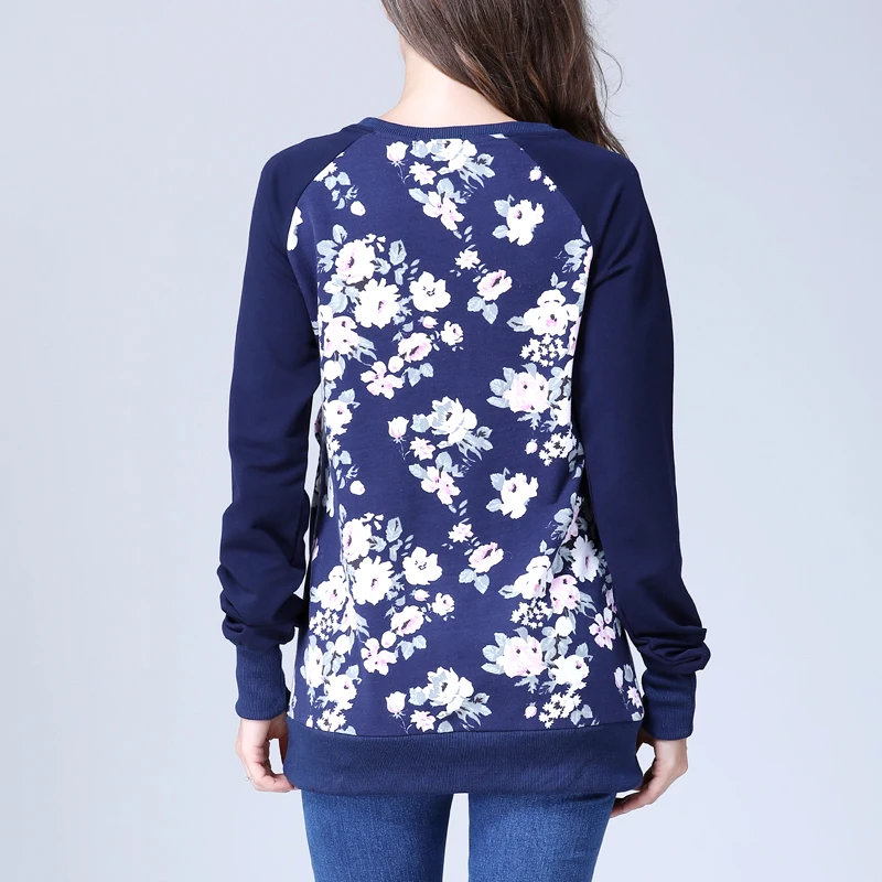 Sudadera floral de algodón para lactancia – Otoñal holgada con capucha - imagen 2