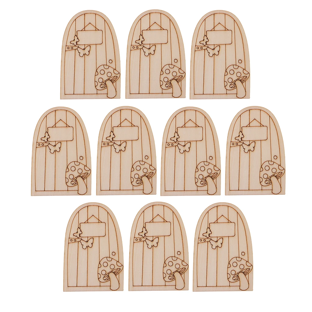 Set of 10 Small Mini Cut Wooden Fairy Elf Doors Unpainted 10cm Tall