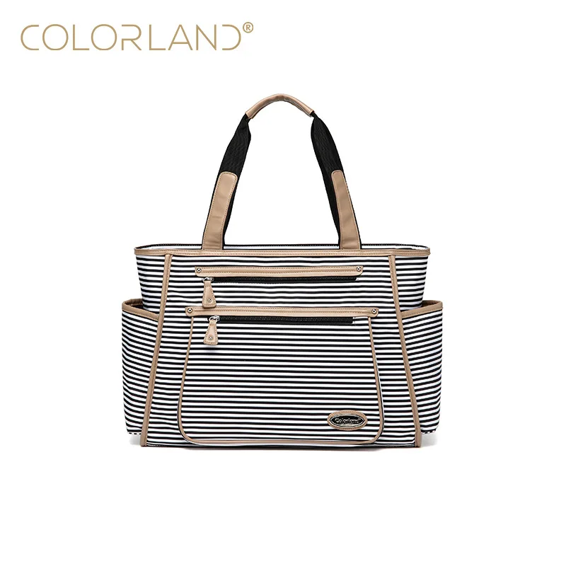 Colorland nueva Bolsa de pañales para mamá Bolsa de pañales a rayas bolsas de bebé duraderas para cochecito Bolsa de cambio de bebé Bolso Maternidade Tote - imagen 2