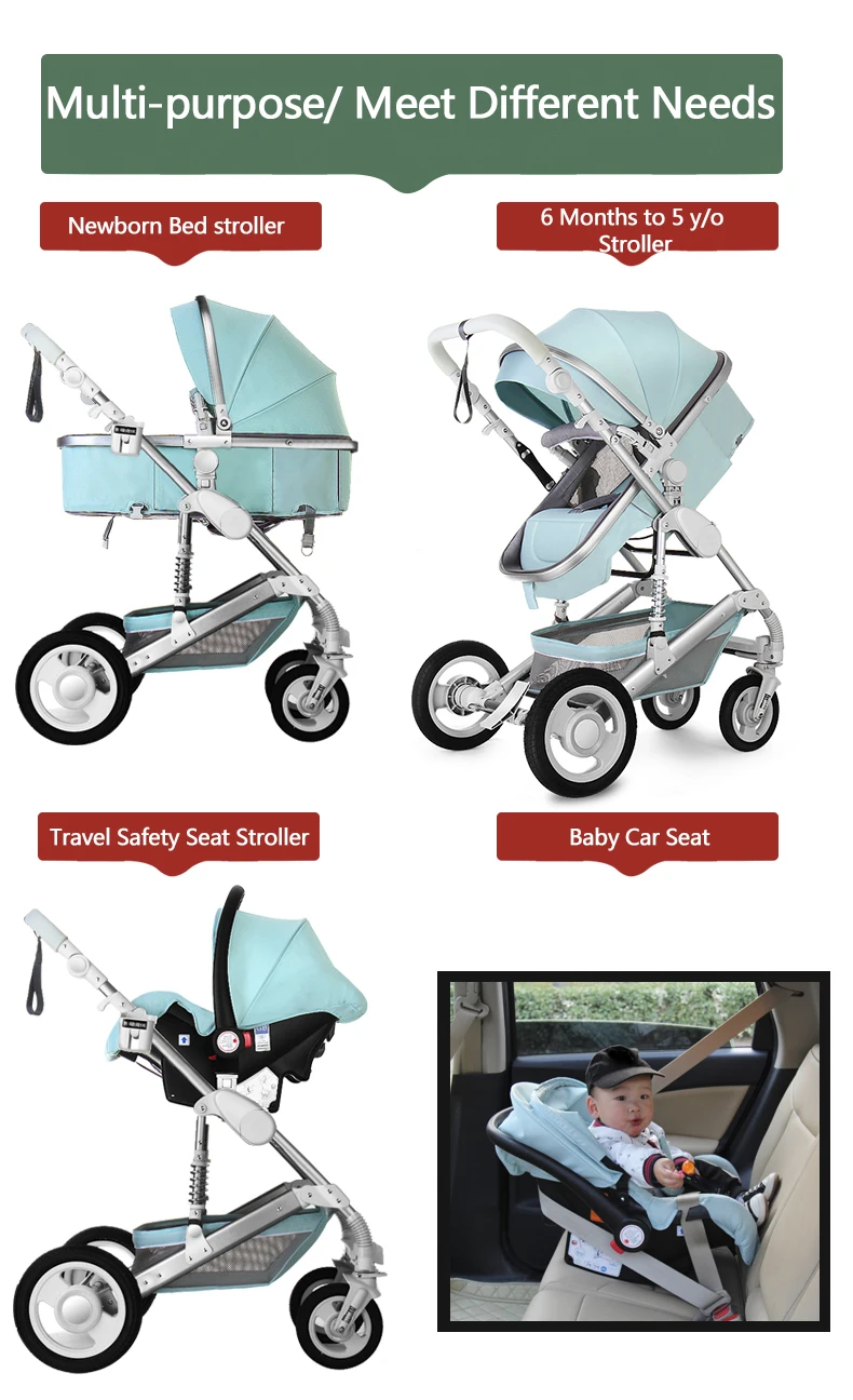 High Landscape Luxury Infant 3 in 1 stroller Baby Stroller Carriage Basket Four Wheels Stroller Baby Safe Seat