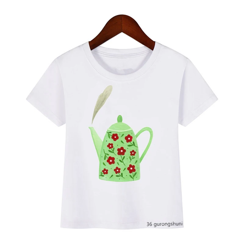 Camiseta con estampado de Casa de tetera para niño y niña, ropa bonita para niño, Tops de manga corta de verano de dibujos animados, venta al por mayor - imagen 3