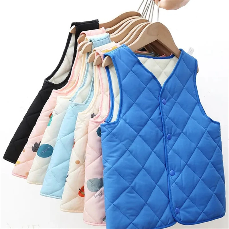 Chalecos con estampado dulce, ropa para niños, chalecos con cuello en V, abrigos de Color sólido para bebé, abrigos de otoño e invierno, ropa de abrigo ligera y cálida de calidad - imagen 3