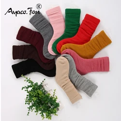 Calcetines hasta la rodilla para niño y niña, medias gruesas y sueltas de algodón, Color caramelo, para invierno, 3 a 12 años, 5 par/lote
