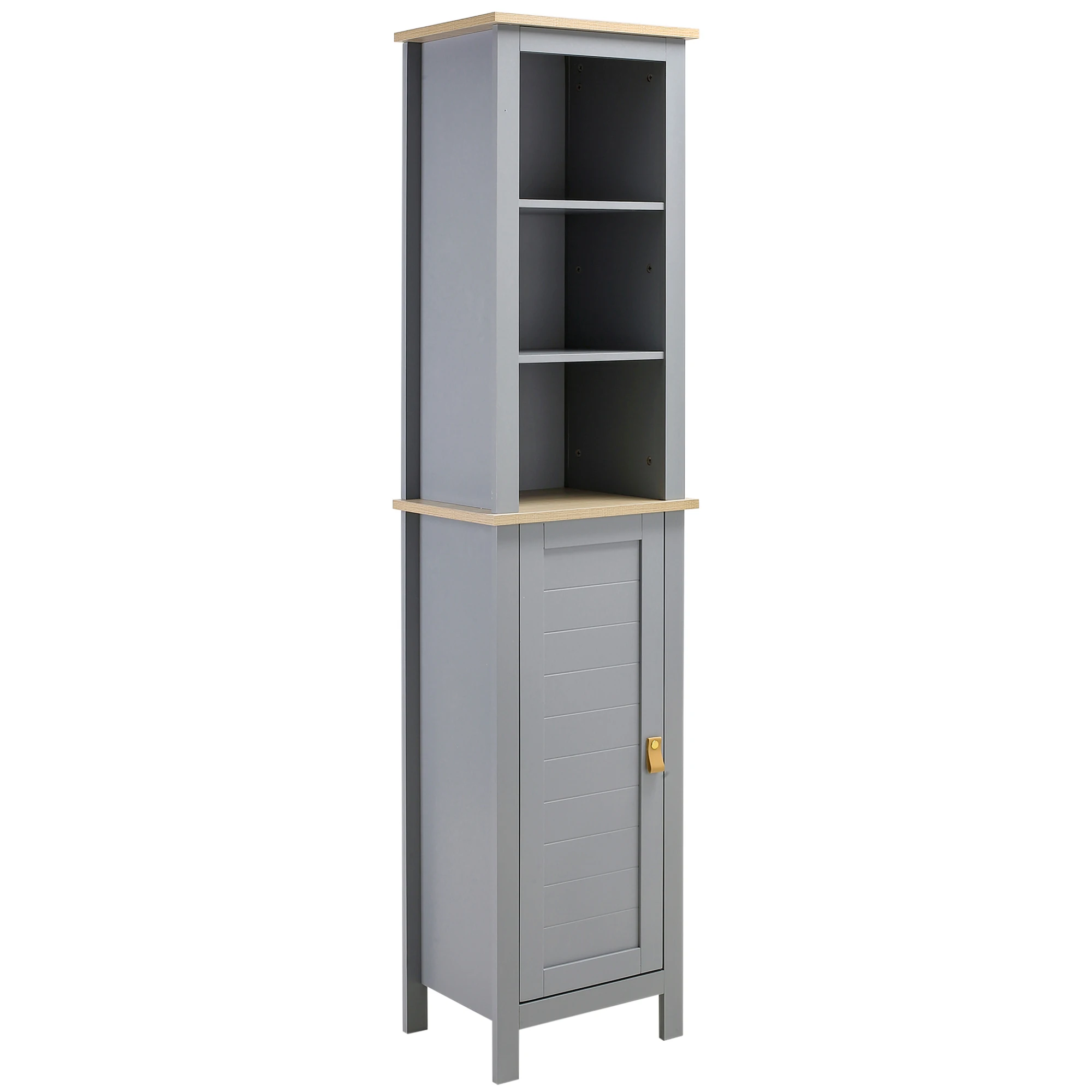 kleankin Armario Alto de Baño Mueble Columna Estrecho Moderno con 1 Puerta Estante Ajustable y 3 Compartimentos 39x30x168cm Gris