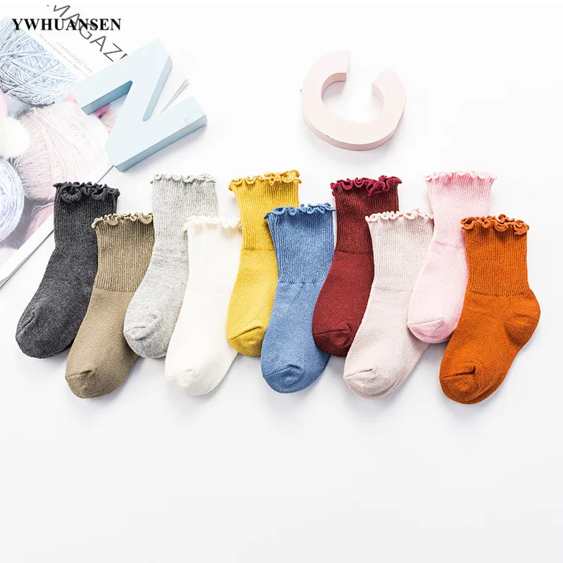 YWHUANSEN 1 a 8 años 10 colores primavera otoño calcetines para niños calcetines de algodón de color caramelo para niñas borde con volantes calcetines para niños pequeños