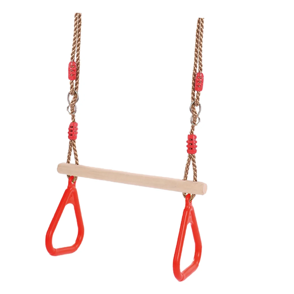 Children Wooden Trapeze Swing With Rings For Indoor Outdoor Fun