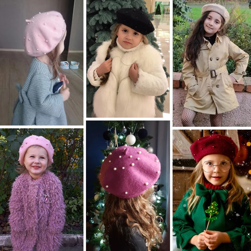 Boina de lana con perlas para bebé – Gorro retro de invierno - imagen 2