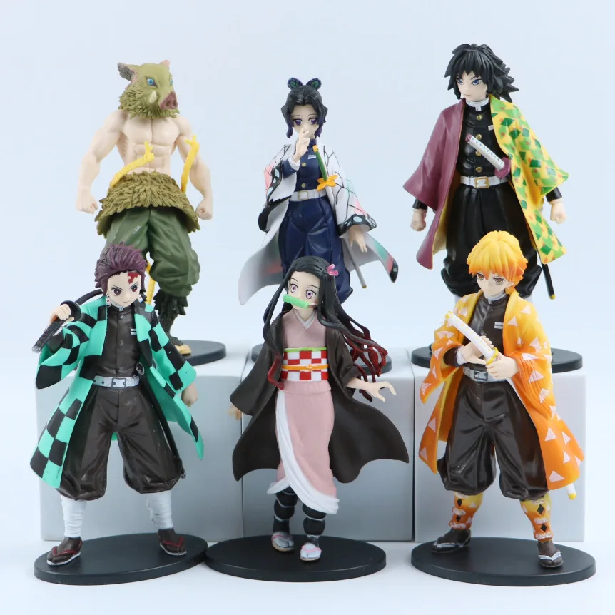 6 unids/lote Anime Demon Slayer figura Kamado Tanjirou Nezuko modelo de figuras de acción juguetes Zenitsu estatuilla Inosuke Kimetsu No Yaiba