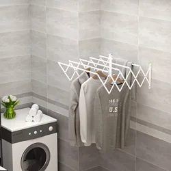 HOMCOM Tendedero de Pared Extensible de 63,5 cm Tendedero de Ropa de Metal 5 Barras para Interior y Exterior Carga 10 kg Blanco