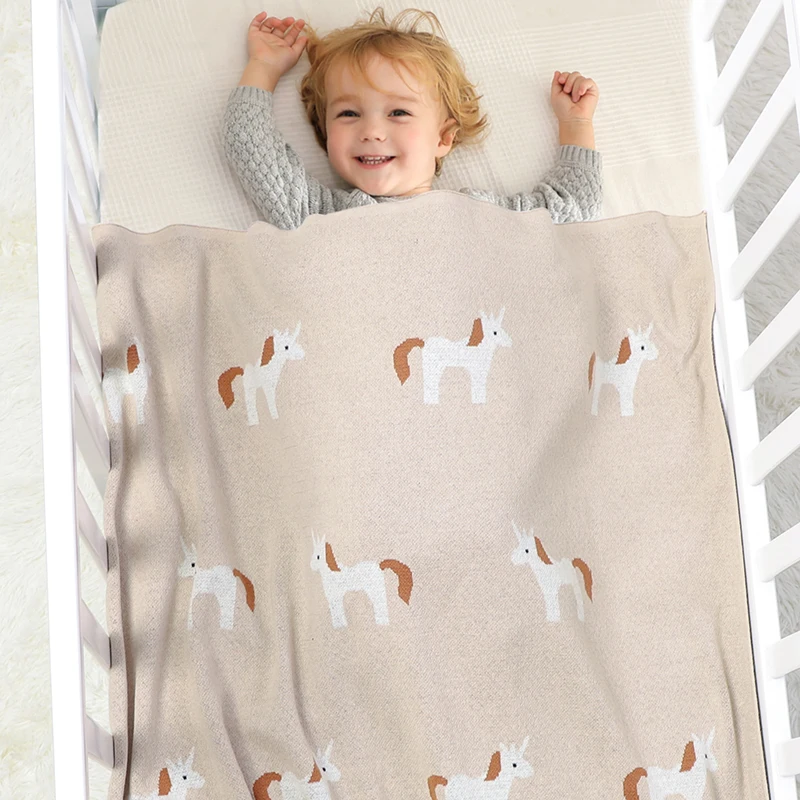 Manta de punto para bebé recién nacido, edredón de tela escocesa para cuna de niña pequeña, 100% algodón, bonito unicornio, envoltura suave para cochecito de niño - imagen 3