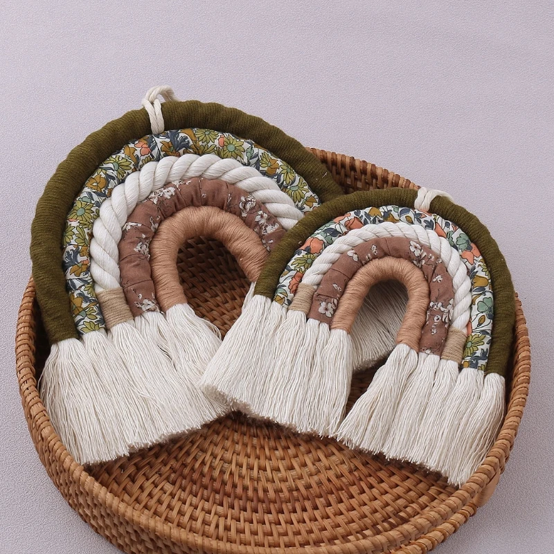 OOTDTY-tapiz de macramé de arco iris hecho a mano para decoración del hogar, cuerda de algodón, juguetes de tejido nórdico para colgar en la pared, decoración para habitación de bebé y niños - imagen 2