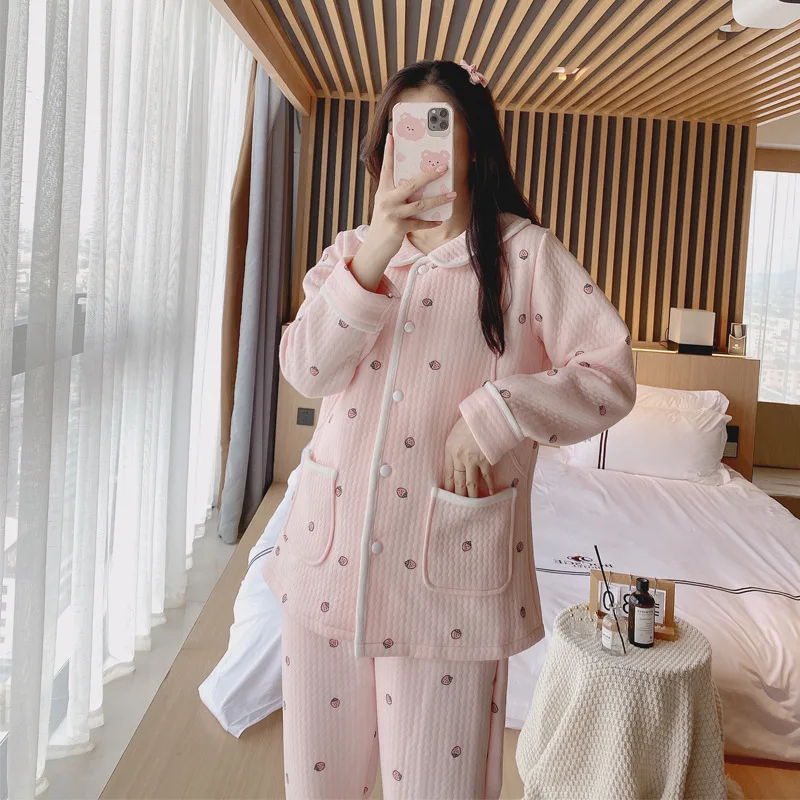 Pijama de lactancia en algodón acolchado cálido para otoño e invierno - imagen 2