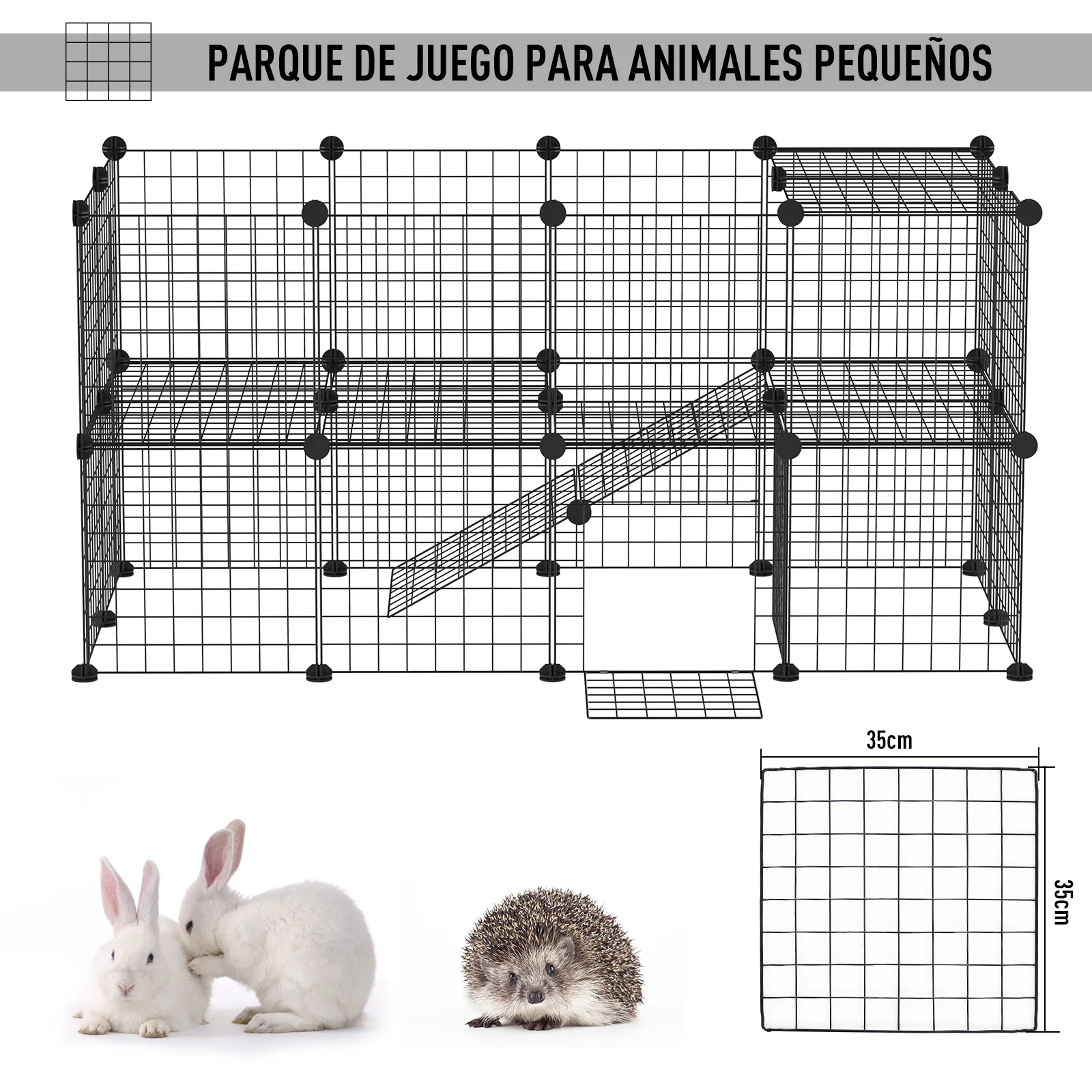 PawHut Valla Metálica para Mascotas Parque Metálica con 36 Paneles Animales Pequeños Desmontable Diseño DIY Negro 146x73x73cm - imagen 4
