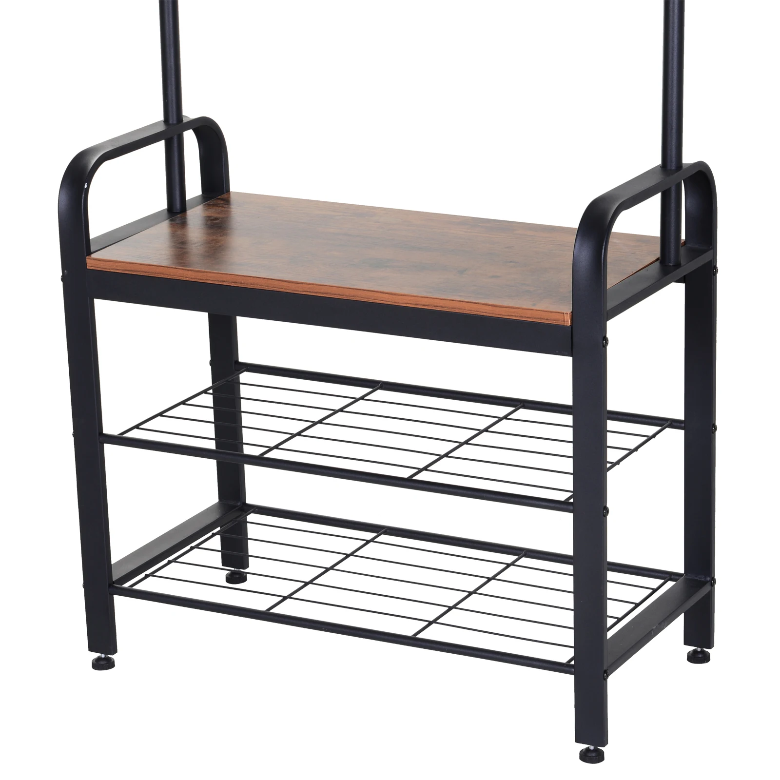 HOMCOM Perchero de Pie Perchero Metálico Zapatero 3 Estantes 8 Ganchos Colgador para Zapatos Ropas para Pasillo Entrada - imagen 4