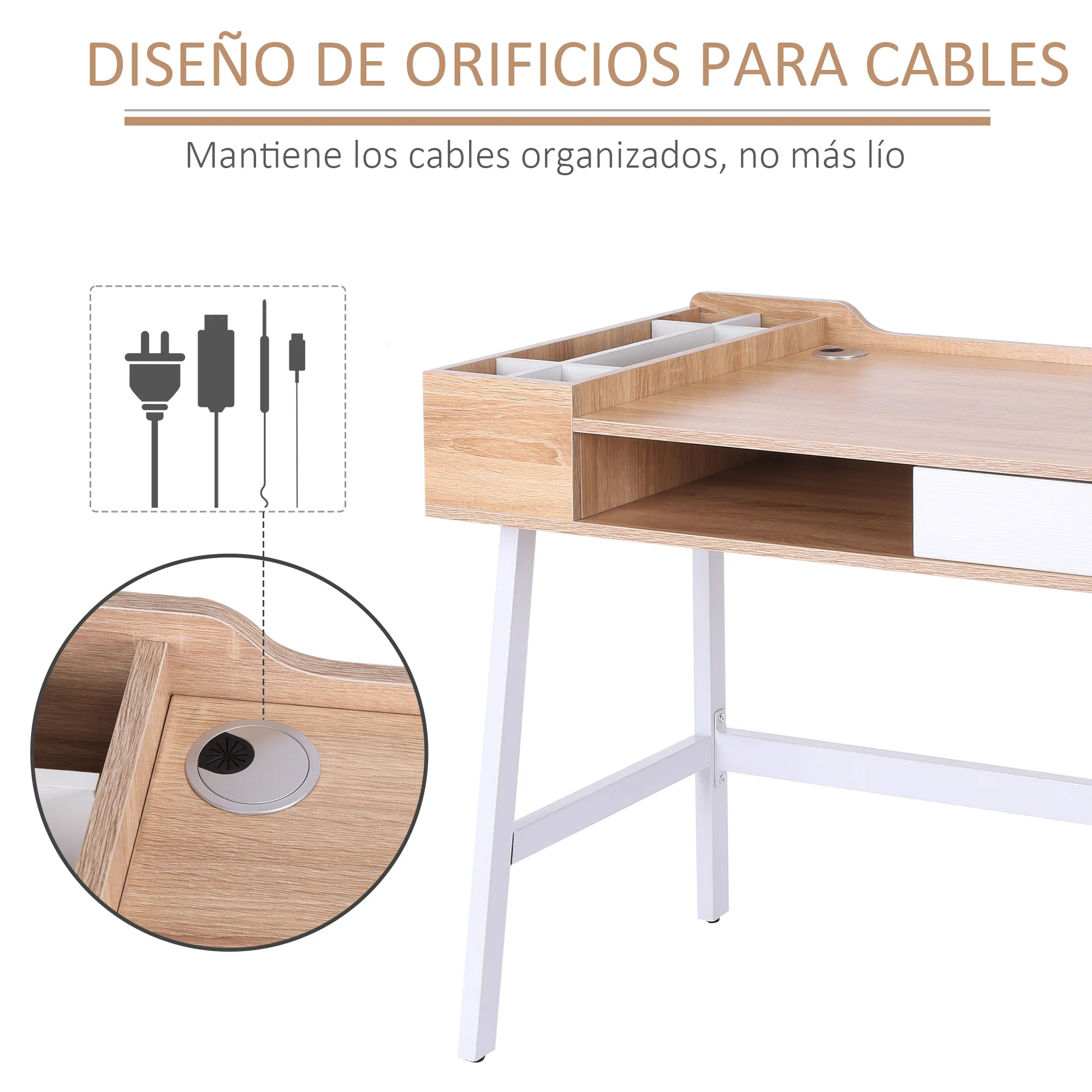 HOMCOM Mesa de Ordenador Escritorio para Oficina Estante Compartimientos de Almacenaje 100x55x81.5cm Madera y Metal - imagen 4