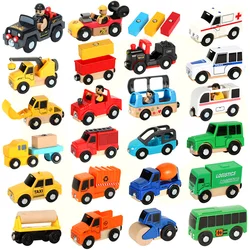 Tren magnético de madera infantil con vía y vehículos