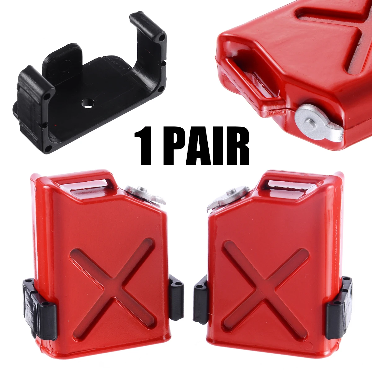 1 Pair Scale 1:10 RC Rock Crawler Truck Cars Accessory Red Gas Cans With Brackets Plastic DIY Decoration Simulation Fittings