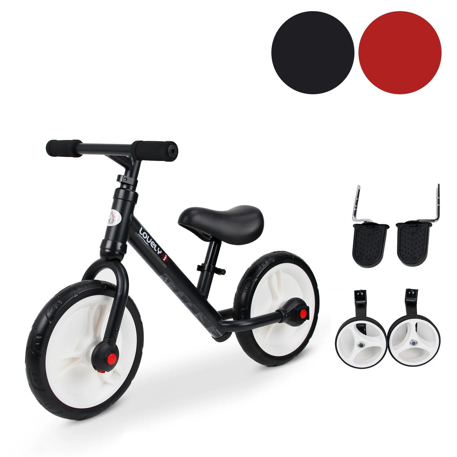 HOMCOM Bicicleta de Equilibrio con Pedales y Ruedas Entrenamiento Extraíbles Altura Regulable 33-38cm Niños 2-5 Años - imagen 2