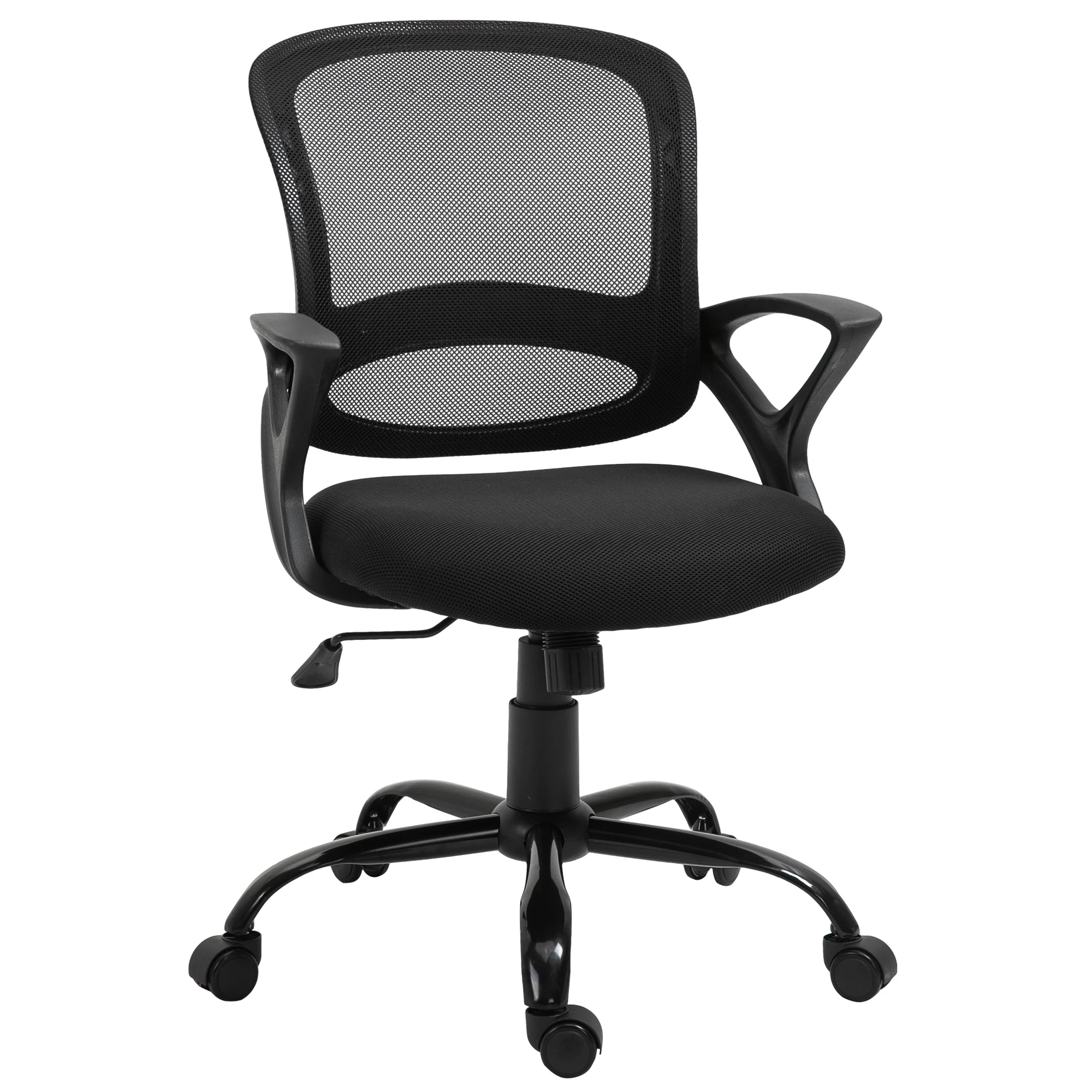 Vinsetto Silla de Oficina Ergonómica Silla de Escritorio Basculante con Altura Ajustable Giratorio 360° y Soporte Lumbar Negro