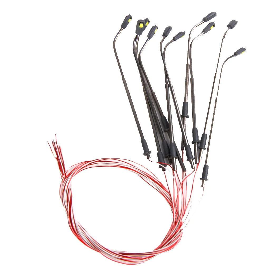 Luces de poste de lámpara de calle de tren de ferrocarril, modelo de 10 piezas, tamaño Mini para accesorios Diorama, escala 1/200 - imagen 5