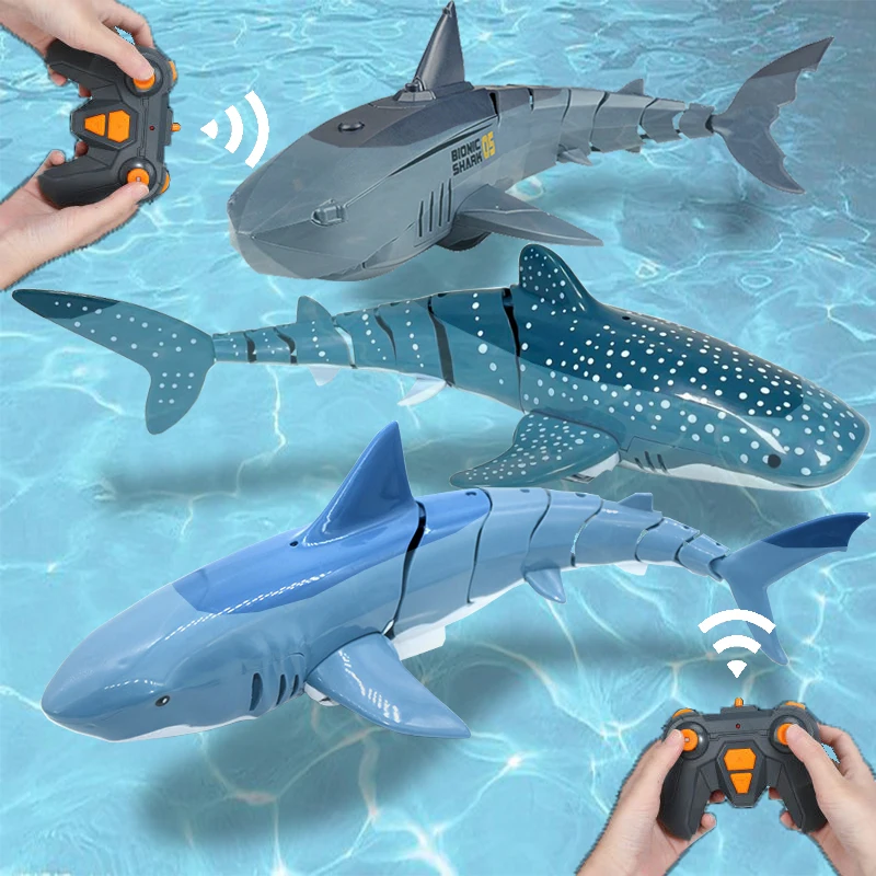 RC Shark 2,4G simulación de animales de Control remoto con luces, Submarino, Robots, peces, juguetes eléctricos para niños, Spray de agua mejorado - imagen 3