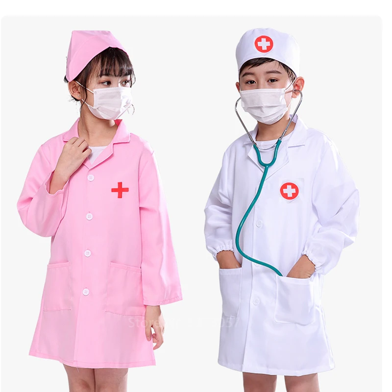 Simulación médico enfermera trabajo niños uniforme abrigo cruzado disfraz de Halloween niños Cosplay juguetes para bebés conjunto fiesta de lujo cumpleaños - imagen 2