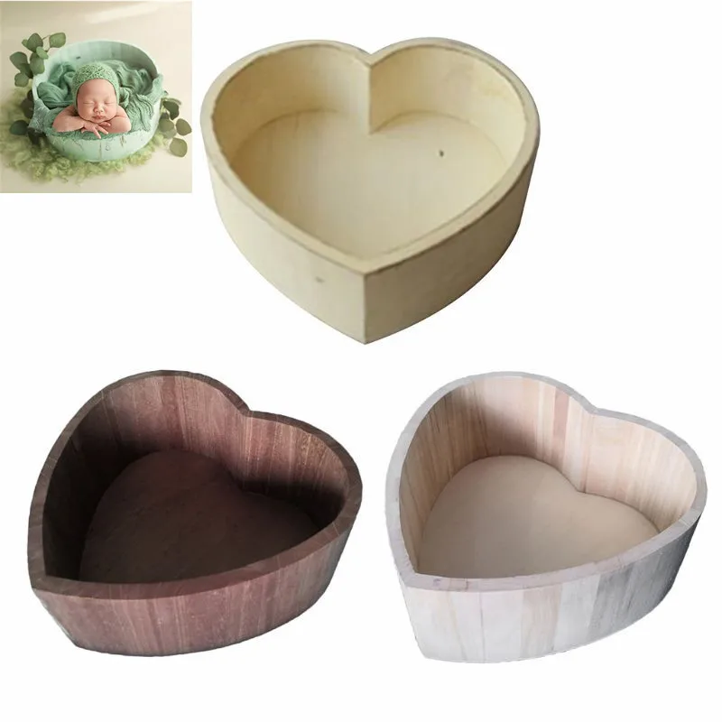Accesorios de fotografía para bebés recién nacidos, lavabo de madera Vintage, caja con forma de corazón de luna llena, accesorios de sesión de fotos
