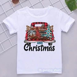 Camiseta con estampado gráfico de coche para niños y niñas, ropa Harajuku Kawaii, Ho Hoo, Merry Christams