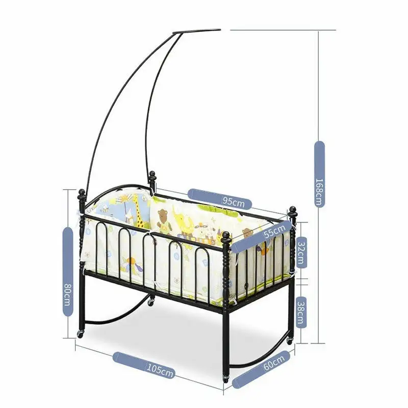 La cuna de bebé con marco de hierro de estilo Simple tiene mosquitera y juego de edredón, moisés para dormir infantil, puede combinar cama para adultos - imagen 4