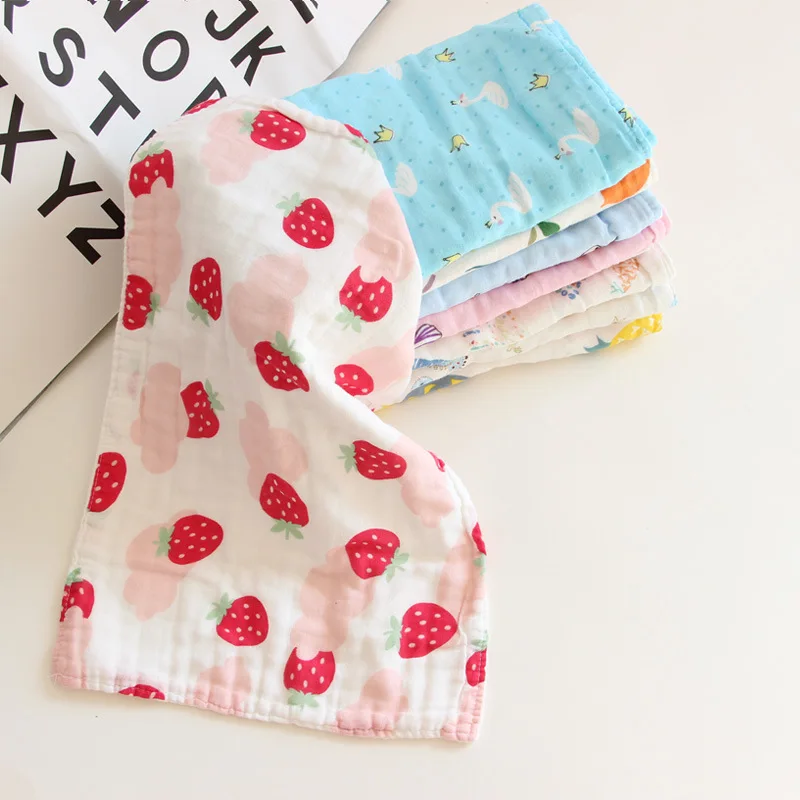 5 uds 6 capas de alta densidad 100% algodón Clase A pañuelo para bebé patrón de frutas 25*50cm muselina algodón toalla facial infantil
