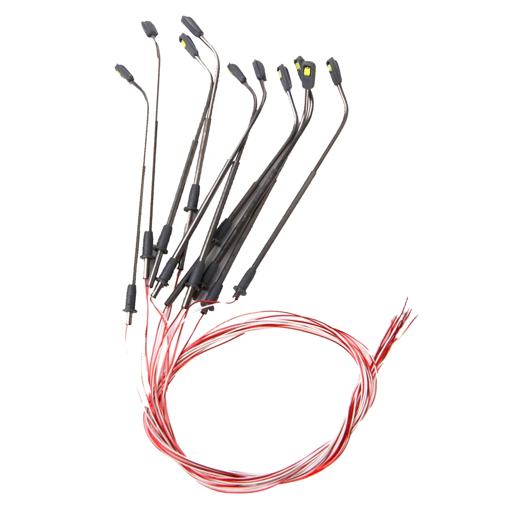 Luces de poste de lámpara de calle de tren de ferrocarril, modelo de 10 piezas, tamaño Mini para accesorios Diorama, escala 1/200 - imagen 2