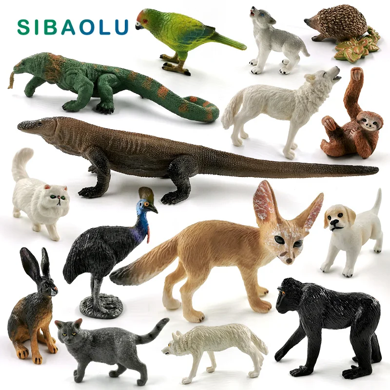 Figura de lagarto perro Lobo, gato, perezoso, loro, pájaro, conejo, zorro, modelo de Animal, decoración del hogar, accesorios de decoración de jardín de hadas en miniatura