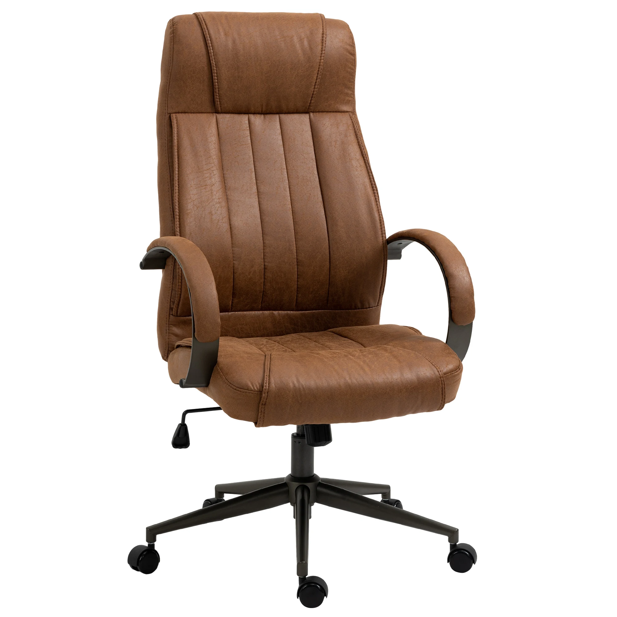 Vinsetto Silla de Oficina Silla de Escritorio Giratoria con Altura Ajustable Reposacabezas Reposabrazos y Respaldo Acolchados Carga 120 kg 65x71,5x114-122 cm Marrón