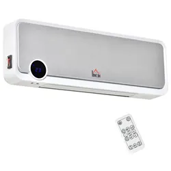 HOMCOM Calefactor Cerámico de Pared 1000W/2000W con Mando a Distancia Pantalla LED Temporizador de 12H Termostato y Protección contra Sobrecalentamiento 56x18,5x11,7 cm Blanco