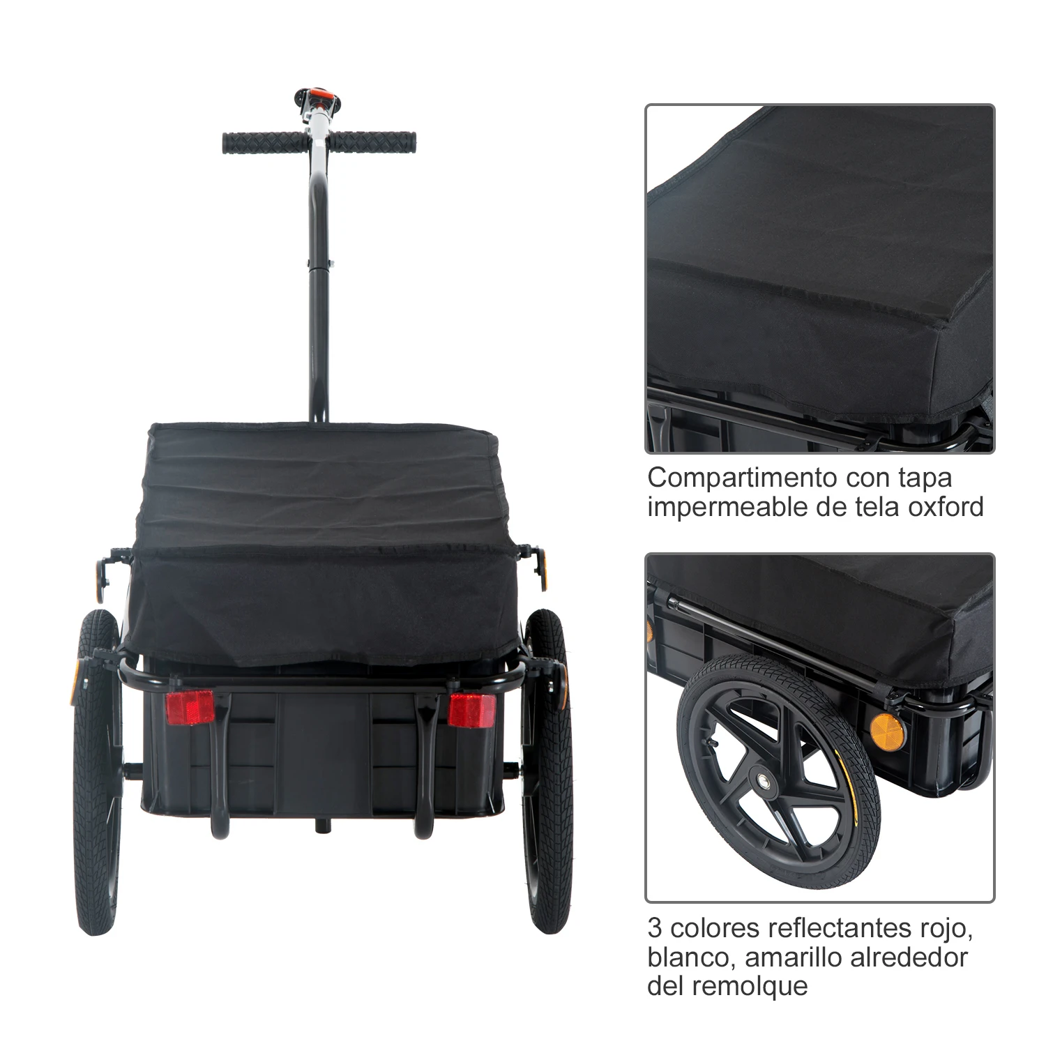 HOMCOM Remolque de Bicicleta para Carga 40kg Equipaje Reflectores y Asas Negro - imagen 4