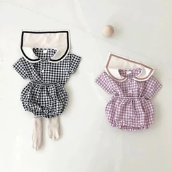 Conjunto infantil coreano – Camiseta a cuadros y bombachos de algodón