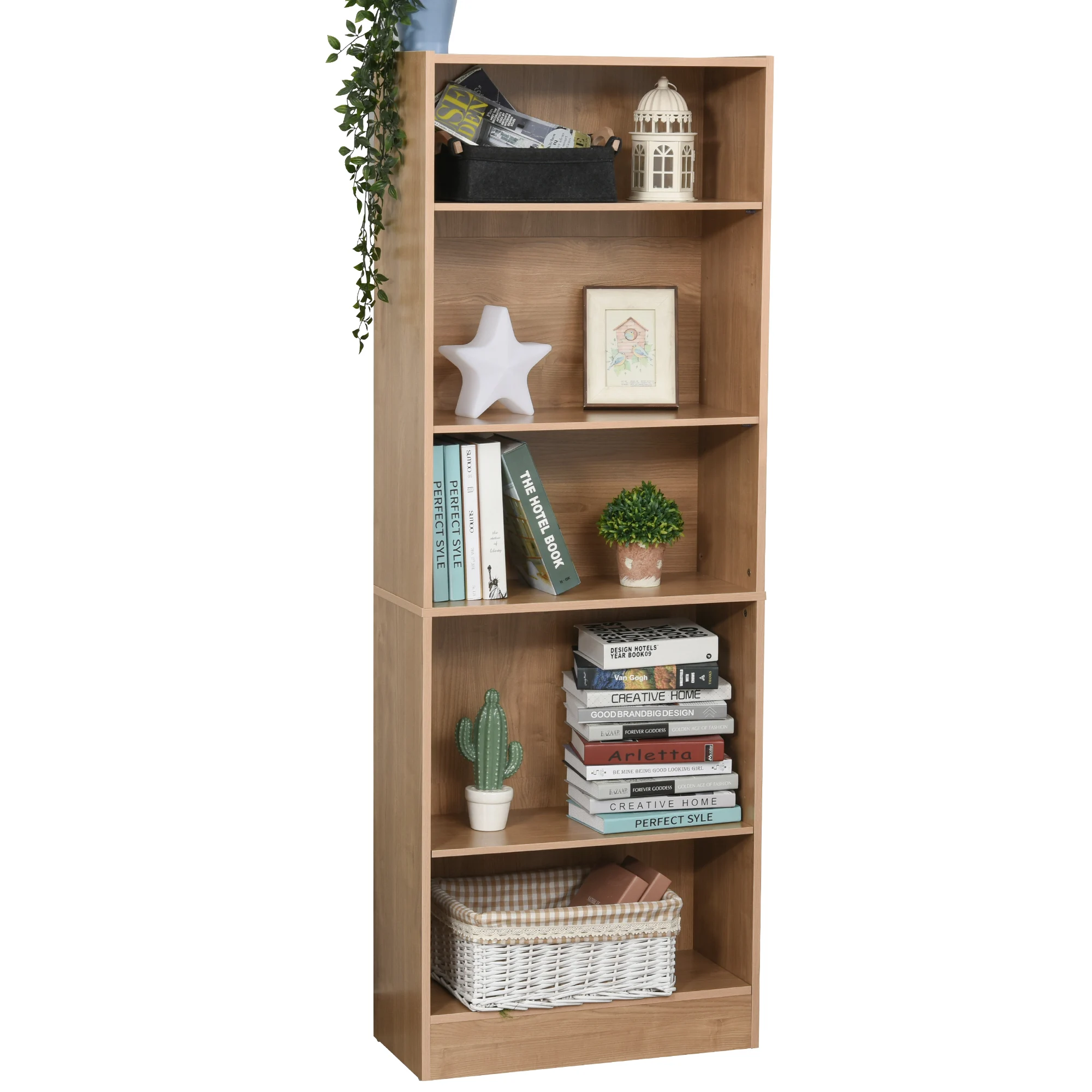 HOMCOM Librería Estantería de 5 Niveles para Libros con 3 Baldas Ajustables para Oficina Estudio 63x29,5x176 cm - imagen 2