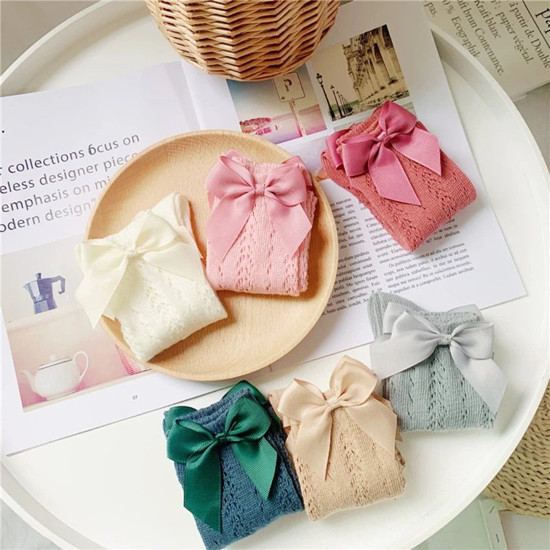 Calcetines de verano para niños y niñas de 1 a 8 años, calcetín de tubo largo con lazo hasta la rodilla, calado de princesa española - imagen 3