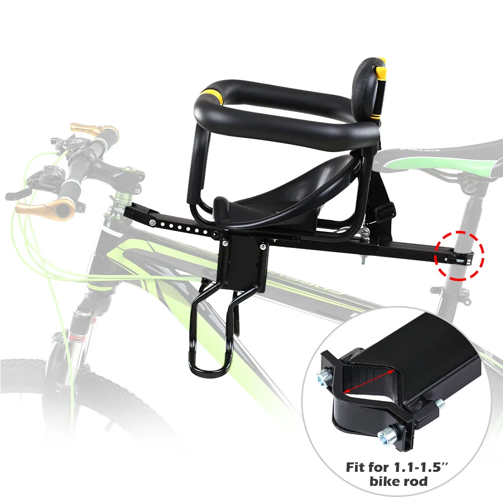 PANGDUBE Asiento delantero universal para bicicleta para niños Portabicicletas ajustable para bebé con cinturón de seguridad Asiento plegable para niños para montaña - imagen 2