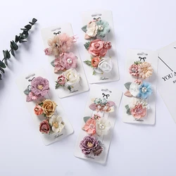 Pinzas para el pelo con flores y perlas - Set 3 para bebé