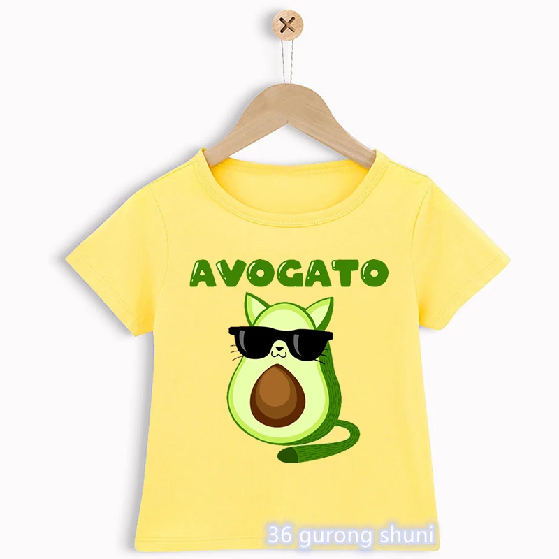 Camiseta Niños Gato Aguacate Amarilla Verano