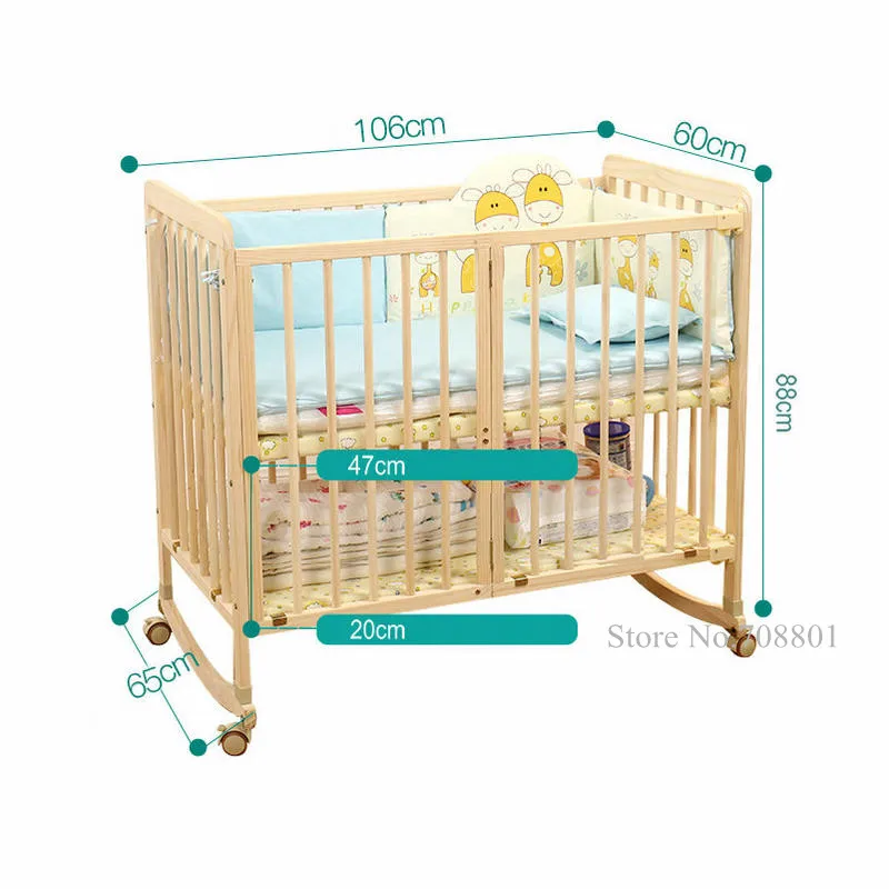 Cuna multifuncional de pino para bebé con mosquitera y mecedora - imagen 4